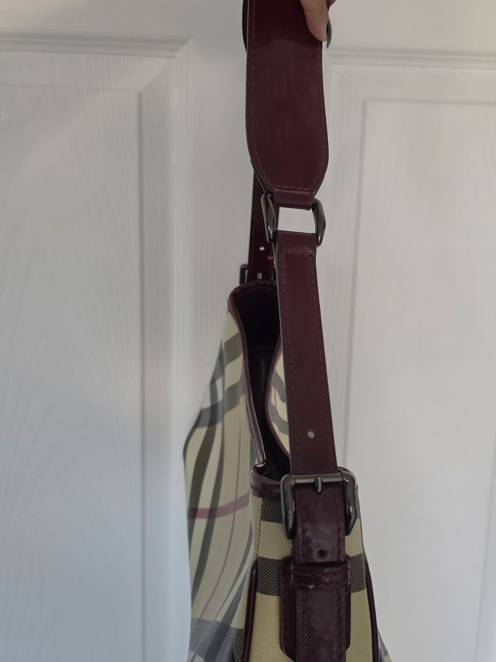 Burberry Shoulder Bag With Burgandy Patent Leather Trim-Almost Brand New - Picture 3 of 7